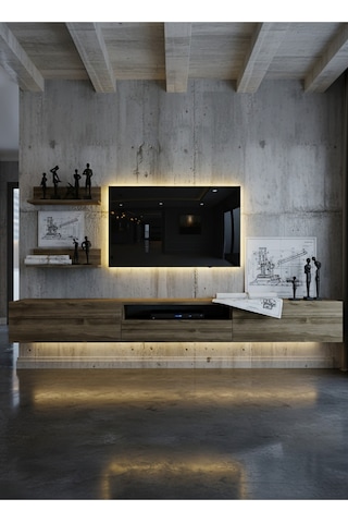 Resital Ledli Duvara Monte Tv Sehpası - Ceviz - W6019-2 Ceviz