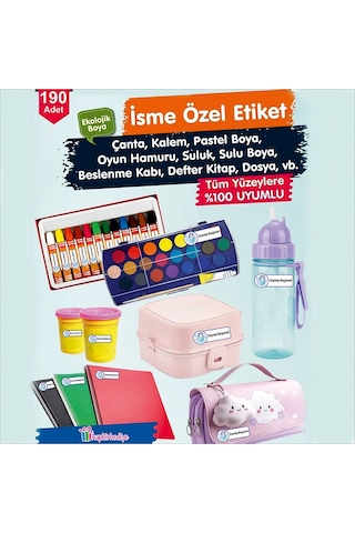 Okul Etiketi Isme Özel Kalem Defter Etiketi Sevimli Kediler -190 Adet Çok Renkli