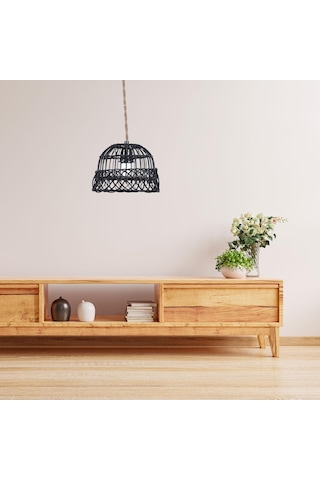 Homyl Rustik Rattan Örgü Retro Avize Işık Kapağı Ev Siyah Siyah