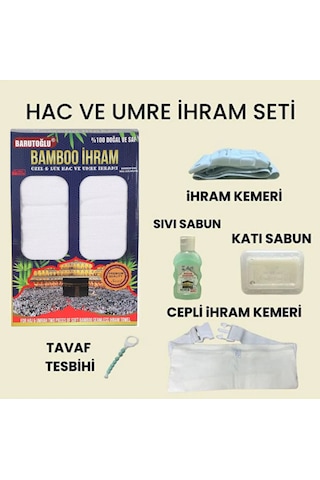 Premium Bambu İhram Ve 5 Parça İhram Umre Hac İhtiyaç Seti Beyaz