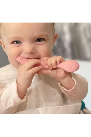 Meleni Baby 4'lü Silikon Mama Kaşığı - Diş Kaşıyıcı Bebek Beslenme Kaşığı Silikon Kaşık Bej, Pembe, Gri, Genel
