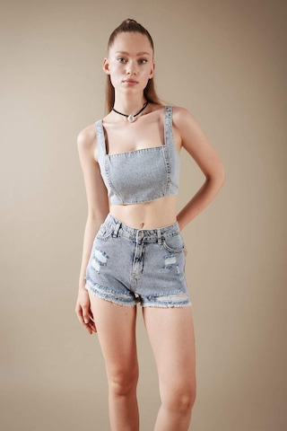 Defacto Jean %100 Pamuk Crop Bluz A8524AX23HSNM39