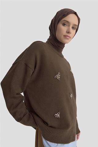 Armine Nakışlı Oversize Kazak 25kd6015 Acı Kahve Acı Kahve