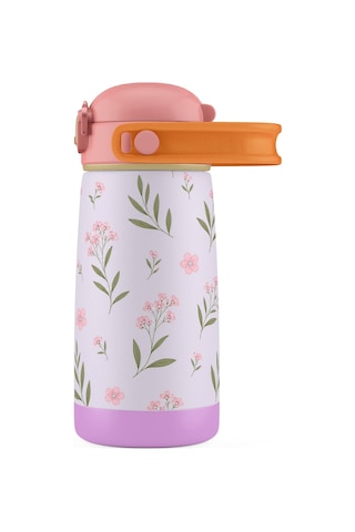 Puccon 420 Ml Yaprak Desenli Pembe-lila Kız Çocuk Okul Ve Günlük Çelik Matara - 60007 Pembe - Lila