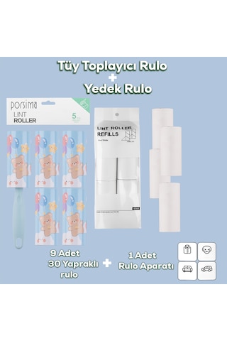 Porsima 3105 Kedi Köpek Tüy Toplayıcı Rulo + 8 Adet Yedek Rulo Ma