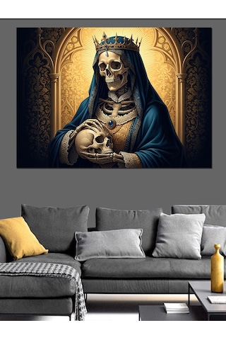 Ahşap Tablo Gotik Kraliçe İskelet Sanat Eseri