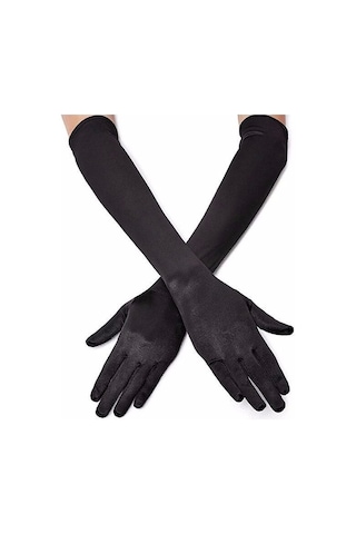 Siyah Renk Likralı Dirseğe Kadar Uzun Kumaş Eldiven 40 Cm