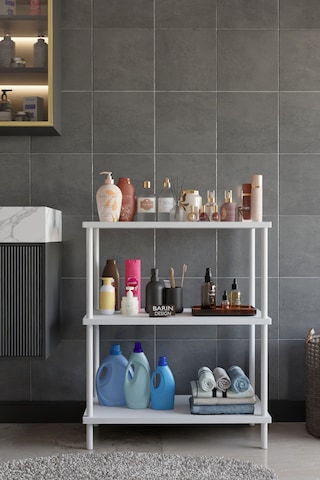 3 Raflı Çevir Tak Beyaz Metal Gövdeli Çok Amaçlı Banyo Rafı Ve Organizer Raf Banyo Dolabı Beyaz