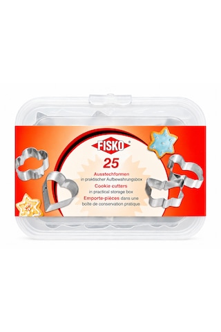 Fisko 25 Li Kurabiye Kalıbı Seti Saklama Kutulu, Farklı Şekiller 25x15x7 Cm Gümüş