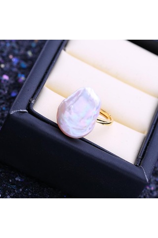 Lsooyh Doğal Tatlısu Büyük Barok Inci Yüzükler Kadınlar Için Klasik Altın Renk Parti Yüzük Inci Takı Beyaz