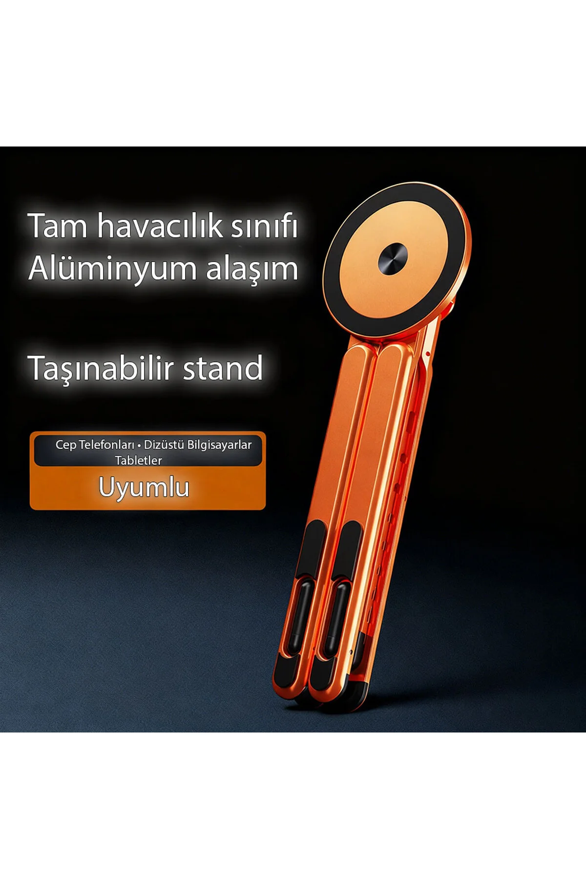 Alüminyum Manyetik Masaüstü Telefon Tutucu Ayarlanabilir Universal Güçlü Mıknatıslı Stand Turuncu