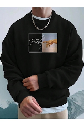 Adrift Manfinity Homme Hand Print Drop Shoulder Sweatshirt Beyaz Siyah