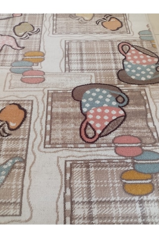 Aslan Home Yatak Odası Takımı Üç Lü Yolluk , Küçük Mutfak Desenli Halı Fincan Desenli Yolluk Halı