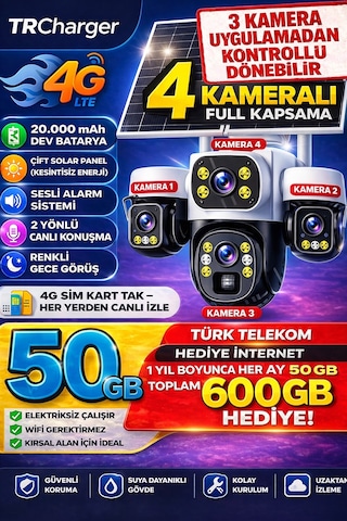 S446g 4 Kameralı 12mp 4g Solar Ptz Güvenlik Kamerası 3 Motorlu Si