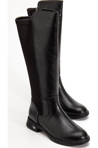 Siyah Kadın Çizme Düz Taban Streç Fermuarlı-4331 Siyah