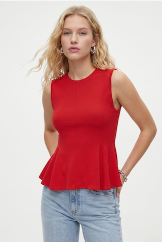 Ritnice Kadın Rowe %100 Pamuk Peplum Sıfır Kol Kırmızı Bluz