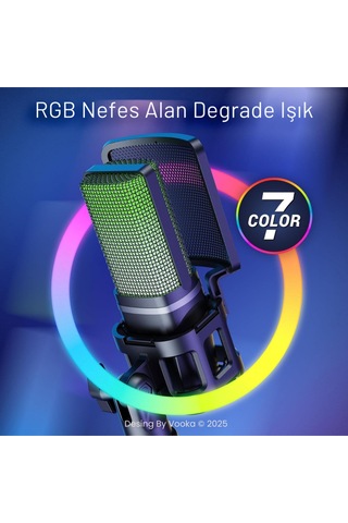 Rgb Işıklı Kablolu Condenser Mikrofon Usb Bağlantılı, Tripod Standlı, Pop Filtreli, Online Ders,