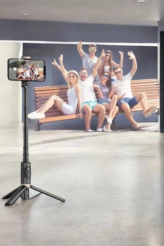Selfie Çubuğu Tripod Kumandalı Telefon Tutucu Siyah 1 Adet