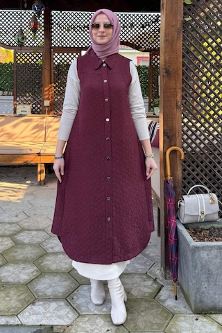 Rabia Şamlı Safir Kapitone Yelek Bordo Çok Renkli