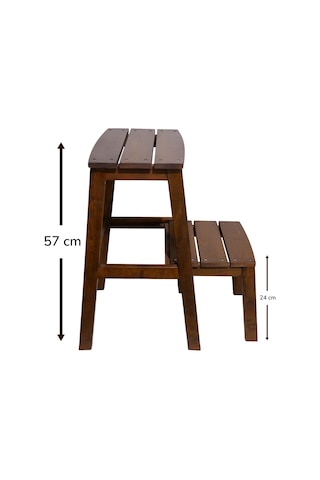 Çok Amaçlı Ahşap Merdiven Tabure 2 Basamaklı - El Yapımı Ceviz