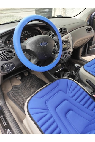 2,li Oto Koltuk Kılıfı Minder Alkantra Kumaş Mavi Renk + Slikon Direksiyon Kılıfı