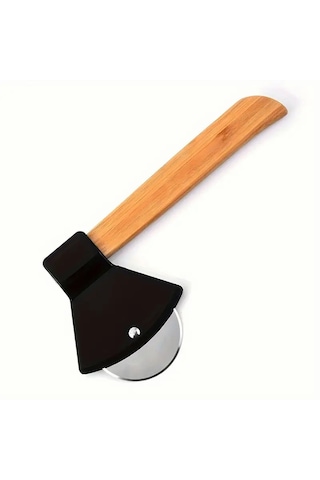 1 Ad. Pizza Kesici Tekerleği Balta Şekil Paslanmaz Çelik, Bambu Saplı Kesici Kurabiye, Kek, Ekmek Çok Renkli