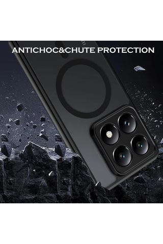 Motion003 Xiaomi 14t Pro Siyah Manyetik Koruyucu Kılıf Mi 14t Pro Armor Funda Şeffaf Mat Darbeye Dayanıklı