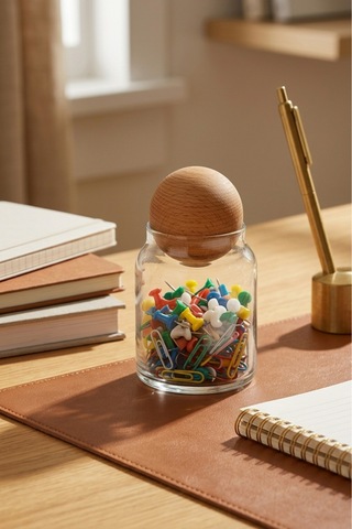 Ahşap Top Kapaklı Cam Kavanoz 12 Cm - Dekoratif Baharatlık Ve Organizer Diğer