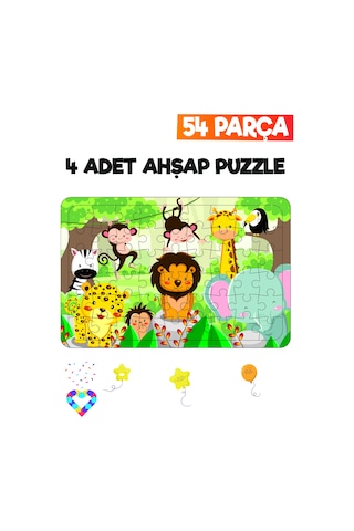 Ahşap 54 Parça 4 Adet Çocuk Puzzle-4