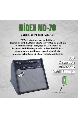 Midex Md-70 Dijital Davul Elektronik Bateri Amfisi Şarjlı 70w Bluetooth Usb Aux