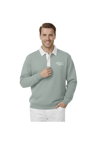 Deepsea Erkek Mint Yeşili Relax Fit İçi Polarlı Polo Yaka Sweatshirt Pamuklu Kalın Sweatshirt 2600762 Mint Yeşili
