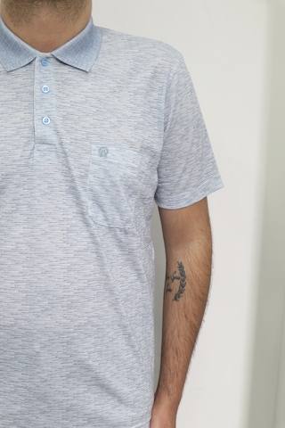 Santa Dmctekstil Erkek Kendinden Desenli Klasik Rahat Kalıp Tek Cepli Polo Yakalı T-shirt Mavi