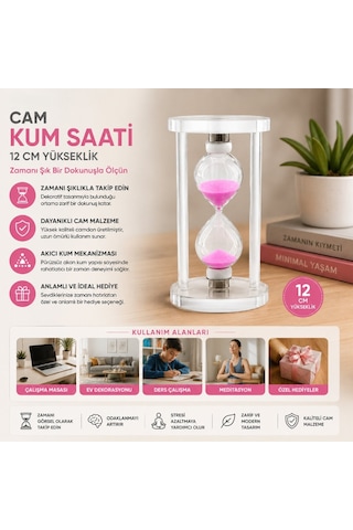 Büro Ev Ofis Hediyesi İçin 12cm Cam Standlı Kum Saati