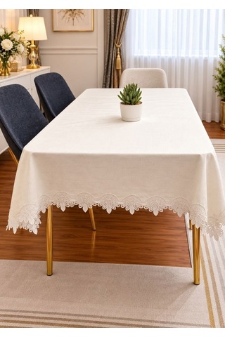 Home Fransız Dantelli Linen Kumaştan Lüks Masa Örtüsü