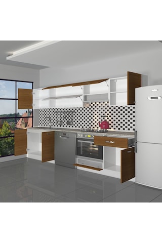 Decoraktiv Elite 280y Ank Mdf Hazır Mutfak Dolabı - Tezgah Dahil - Naturel Ceviz