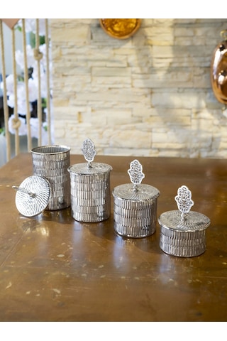 Bakır 4 'Lü Tırtıklı Baharat Takımı Gümüş