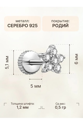 Zoloto Russkih 925 Ayar Gümüş Sünger Taşlı Helix Labret Küpe Piercingi 156113793 Gri