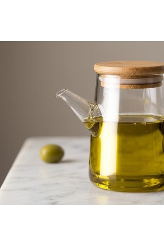 Lexroo 330 Ml Bambu Kapaklı Borosilikat Cam Yağlık Ve Sirkelik Çok Renkli