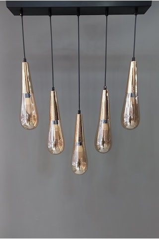 Gold Füme Cam 5 Li Sıralı Avize Gold