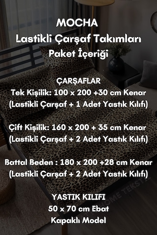 Mocha Leopar Desenli Pamuklu Kumaş Lastikli Çarşaf Takımı