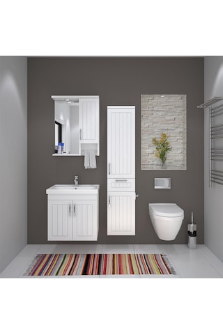 Turkuaz Frame Etajerli Lavabo 60X45 Cm Ve Lotus 60 Banyo Dolabı Beyaz