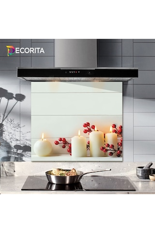 Decorıta Cam Ocak Arkası Koruyucu | Beyaz Mum
