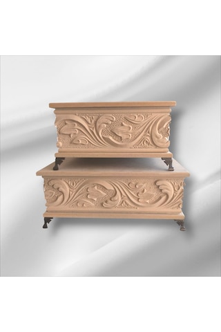 Ahşap- Ham Mdf-takı-aksesuar-çok Amaçlı-ayaklı-2li Dekoratif Kutu