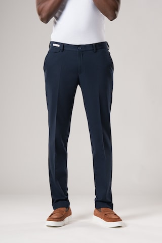 Ecer Slimfit Beli Yarım Lastikli Likralı Duble Paça Yazlık Kumaş Pantolon Lacivert