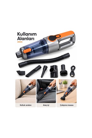 Preminyum Taşınabilir El Süpürgesi Başlık Ve Esnek Hortum Setli