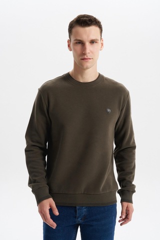 AR-MA Arma Erkek Regular Fit Örme Selanik Sweatshirt %65 Pamuk %35 Polyester, Karbon Fırçalı, Basic Bisiklet Yaka K30124699002 Haki