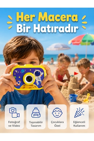 Çocuk Fotoğraf Makinesi Hd Video Kayıt Özellikli 2.0 İnç Ekranlı Type-c Şarjlı Dijital Kamera Çok Renkli