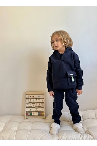 Jolly Kids Erkek Çocuk Polar Kapüşonlu Sweatshirt Takım Lacivert