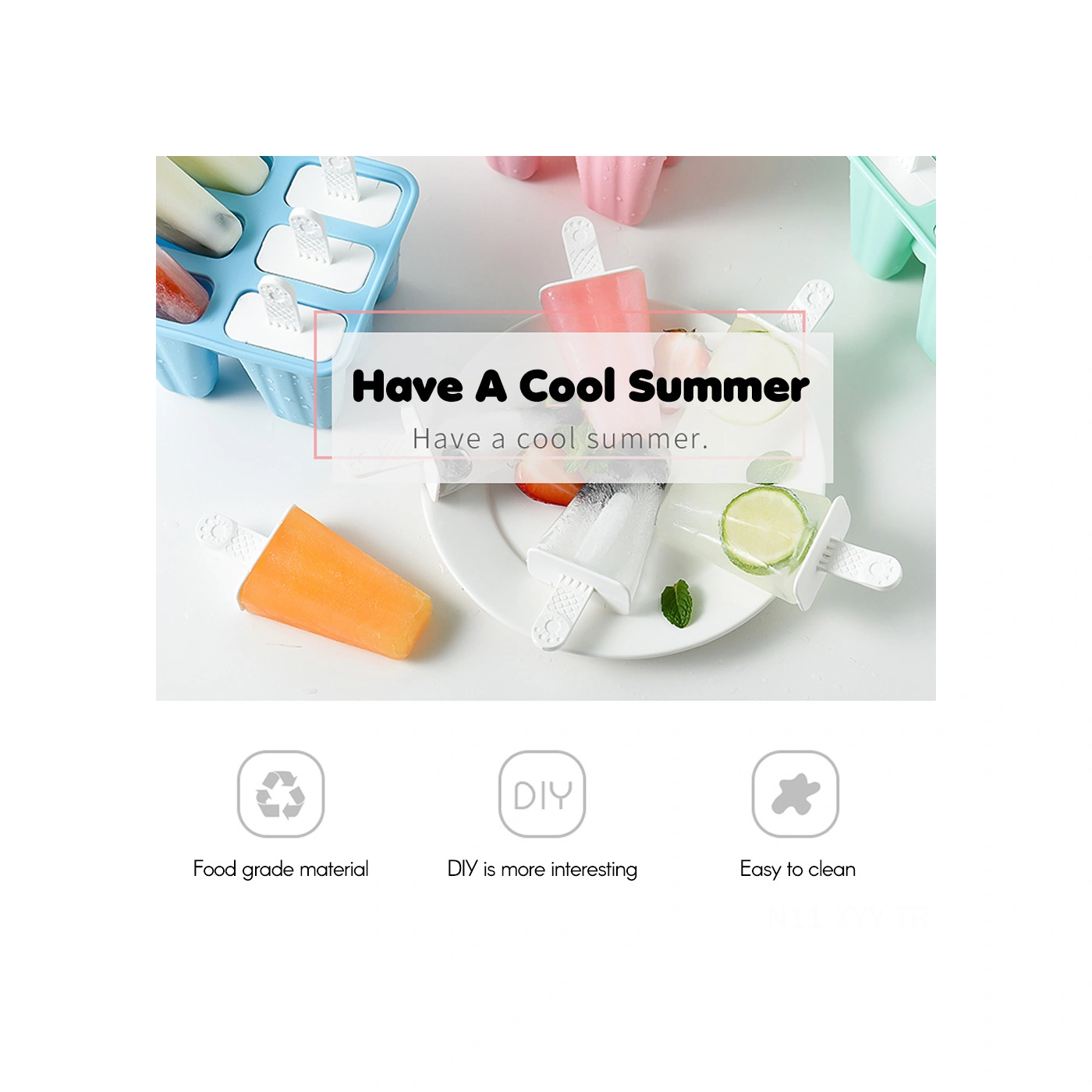 Yaleker 4 Bölmeli Pembe Silikon Dondurma Kalıbı Uzun Kollü Bağımsız Kapaklı Çok Renkli