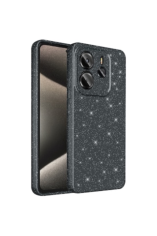Xiaomi Redmi Note 14 Kılıf Kamera Korumalı Simli Lüks Zore Koton Kapak Siyah